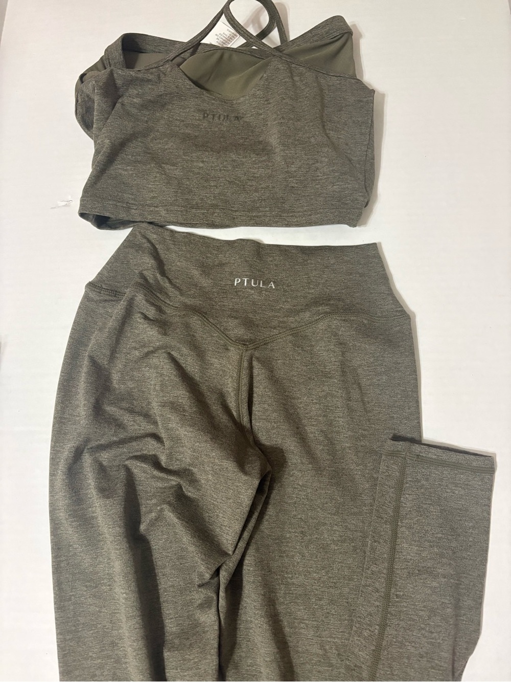 NWT PTULA M set leggings bra top dark olive green army